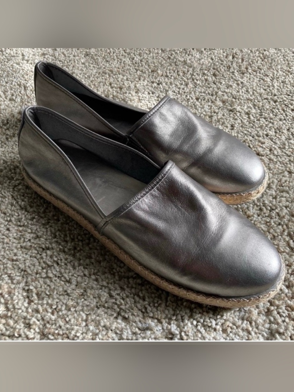 Charleston Shoe Company Dunes Leather Silver Pewter Espadrilles Size 11